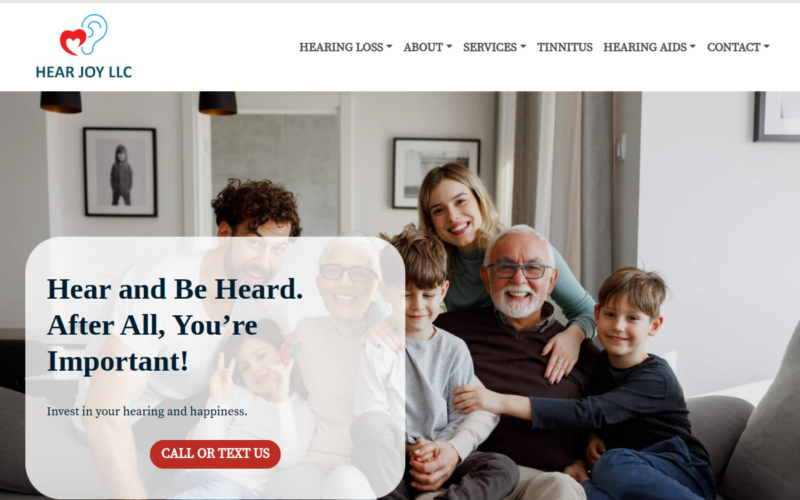 Website homepage of Hear Joy LLC