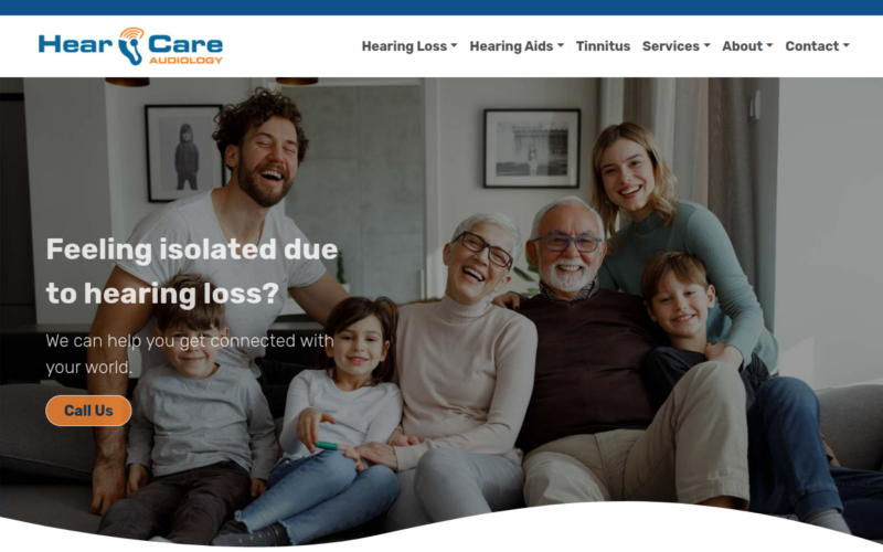 Website homepage of HearCare Audiology