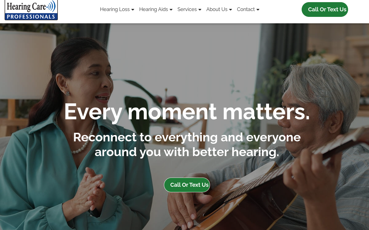 Website homepage of Hearing Care Professionals