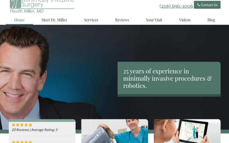 Website homepage of Heath Miller, M.D.