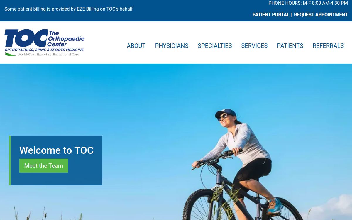 Website homepage of HH Health System c/o The Orthopedic Center