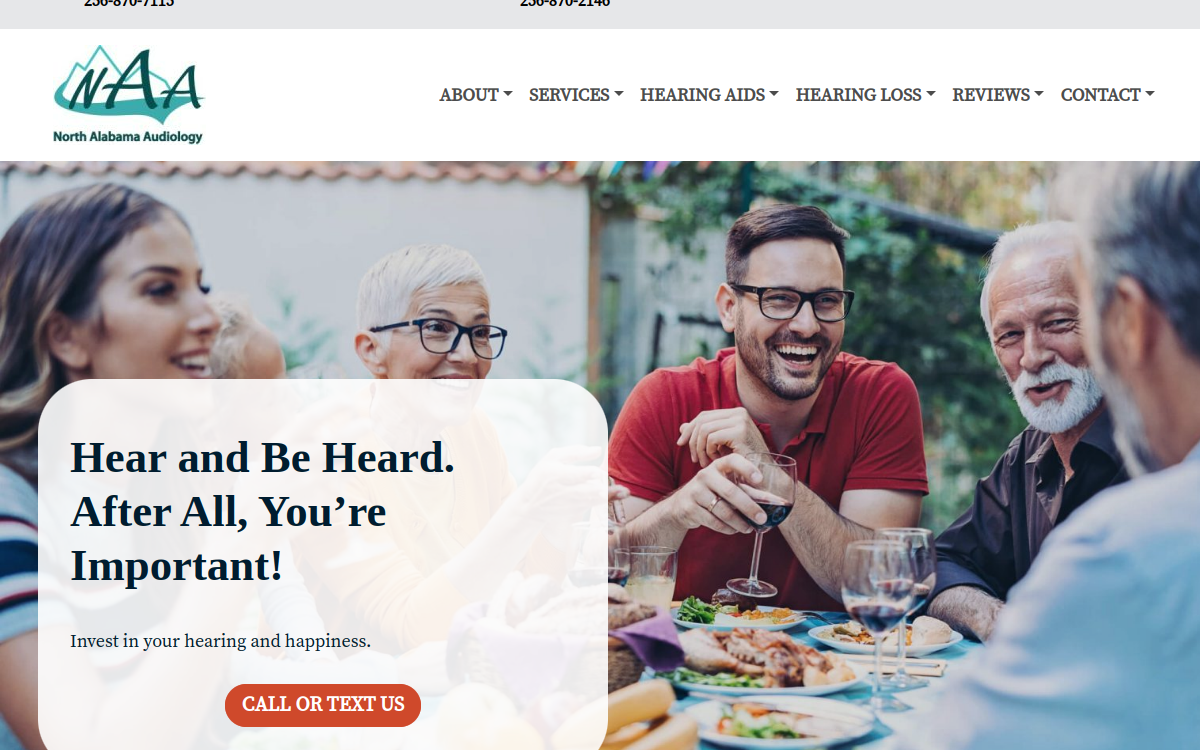Website homepage of Huntsville Hearing Aid Center