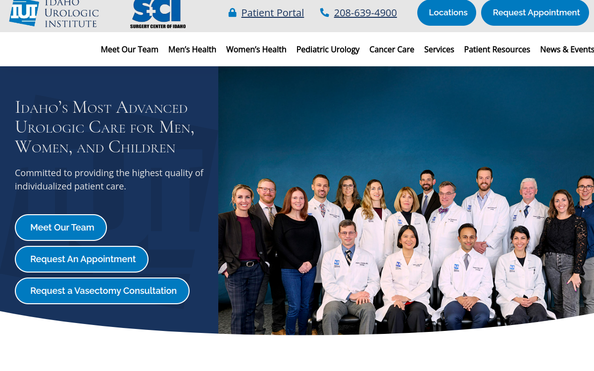 Website homepage of Idaho Urologic Institute
