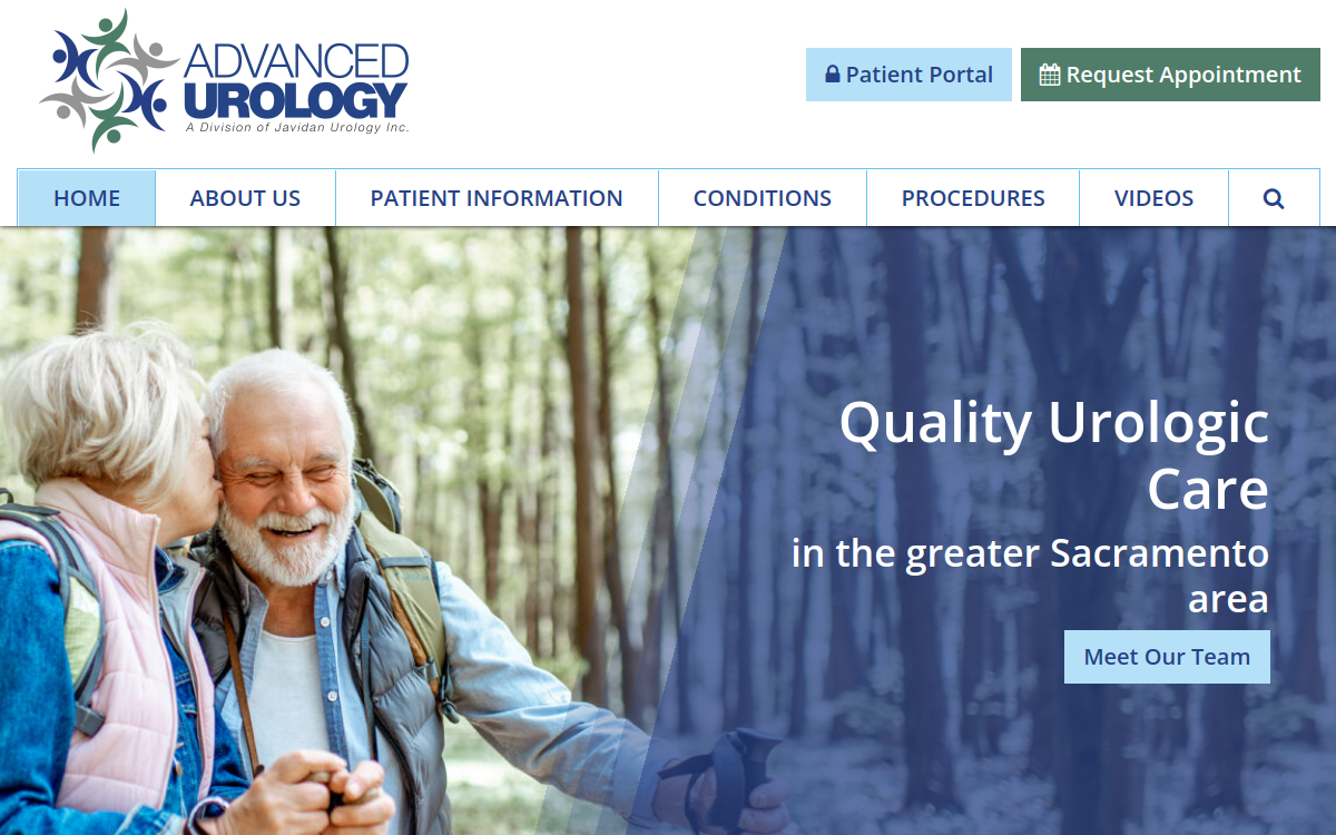 Website homepage of Javidan Urology, Inc.