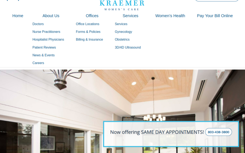 Website homepage of Kraemer Women's Care