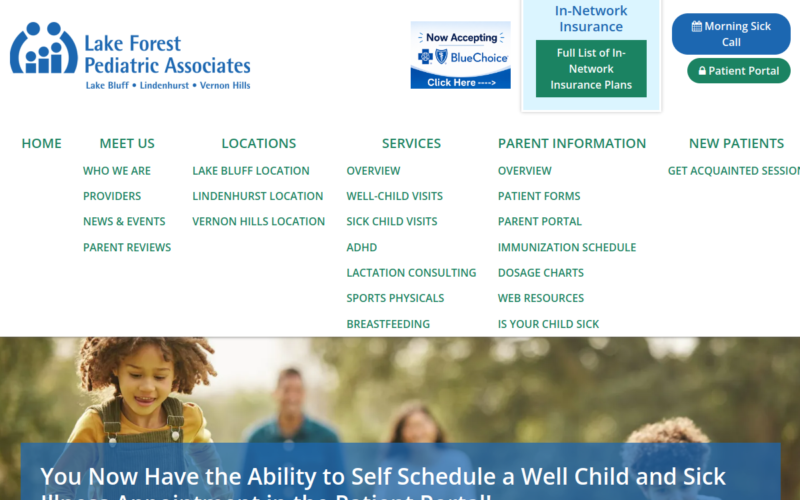 Website homepage of Lakeforest Pediatrics