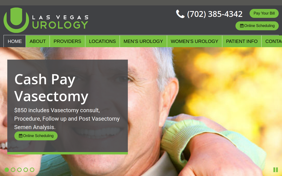 Website homepage of Las Vegas Urology
