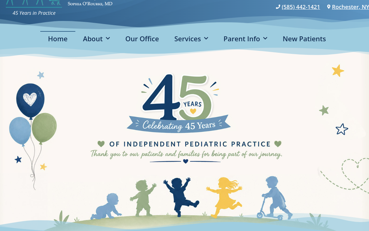 Website homepage of Lewis Pediatrics