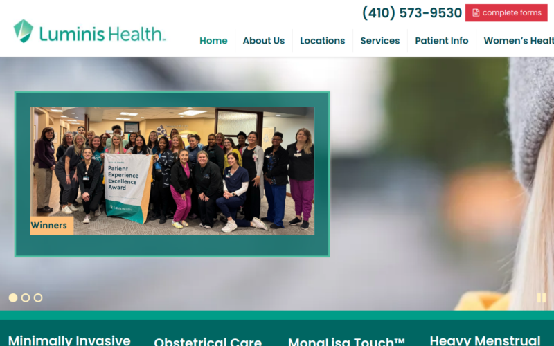Website homepage of Luminis Health Ob-Gyn Annapolis