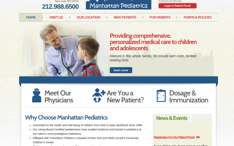 Website homepage of Manhattan Pediatrics