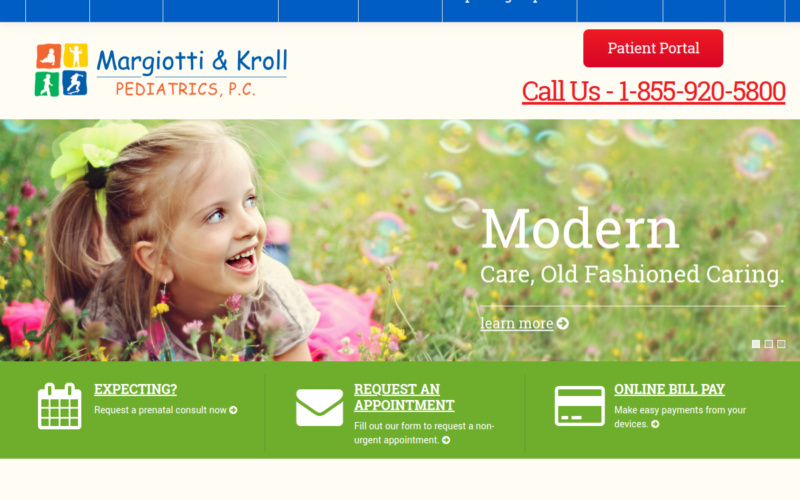 Website homepage of Margiotti & Kroll Pediatrics, PC