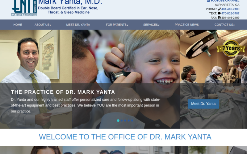 Website homepage of Mark Yanta, MD and ENT of Georgia
