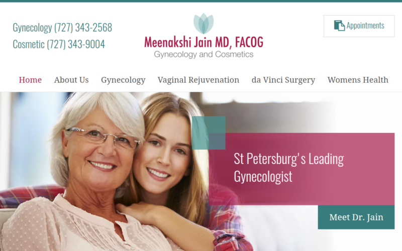 Website homepage of Meenakshi Jain MD, FACOG