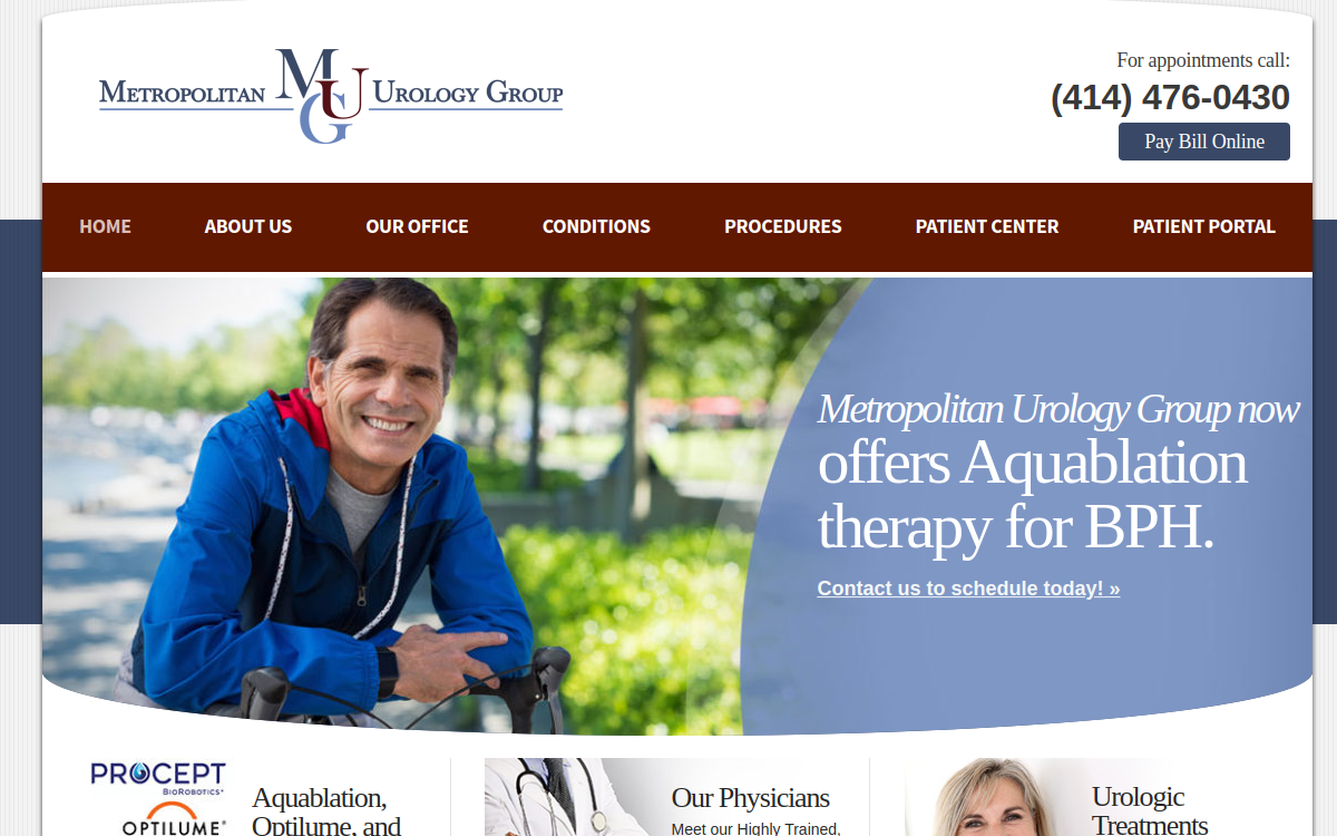 Website homepage of Metropolitan Urology Group