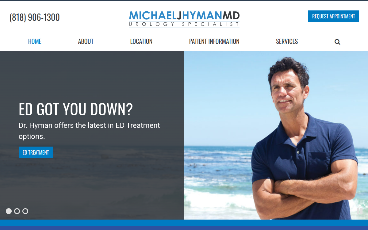 Website homepage of Michael Hyman, MD