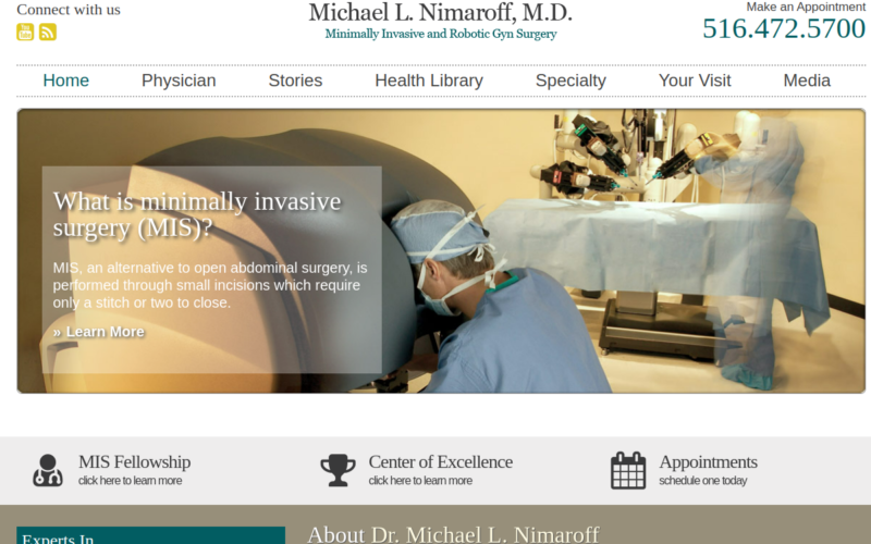 Website homepage of Michael Nimaroff, MD