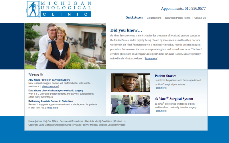 Website homepage of Michigan Urological Clinic