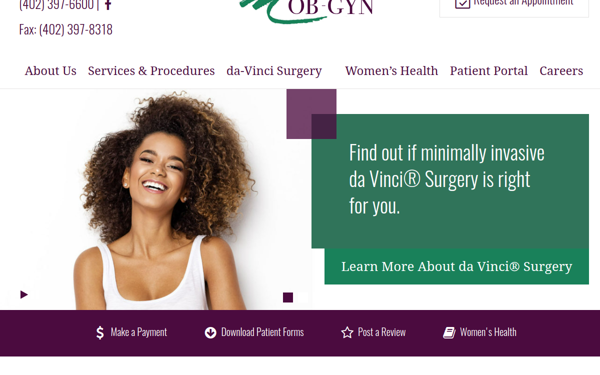 Website homepage of Mid-City OB-GYN, P.C.
