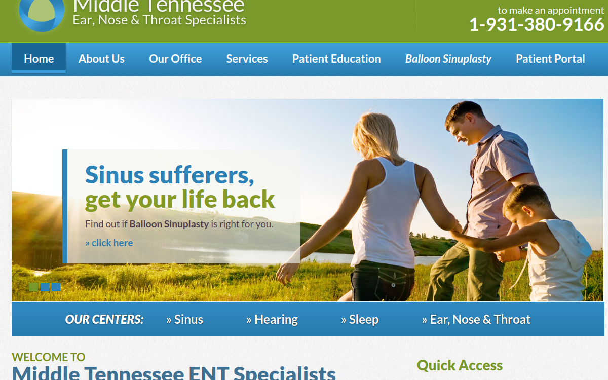 Website homepage of Middle Tennessee ENT Specialists