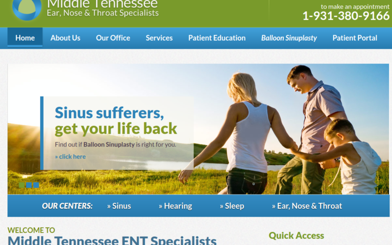 Website homepage of Middle Tennessee ENT Specialists
