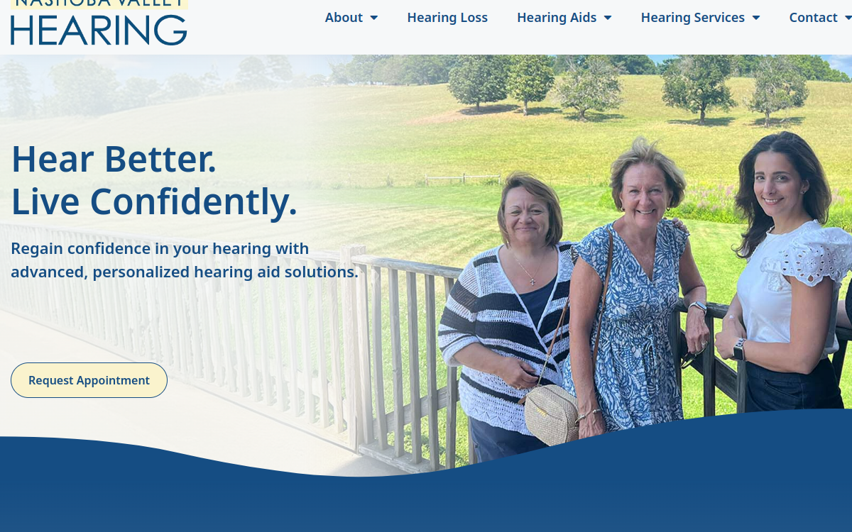 Website homepage of Nashoba Valley Hearing