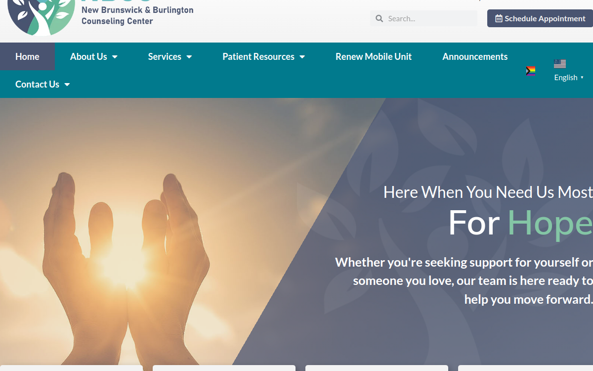 Website homepage of New Brunswick Counseling Center