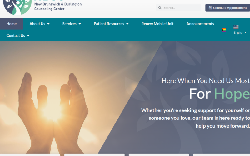 Website homepage of New Brunswick Counseling Center