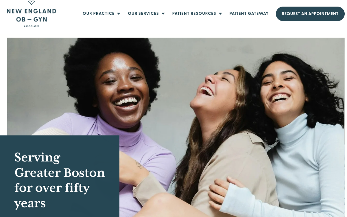 Website homepage of New England OB/GYN Associates, Inc.