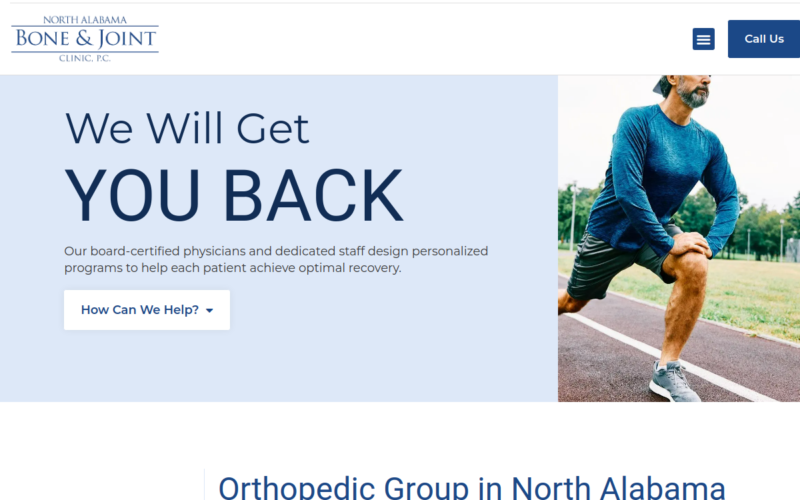 Website homepage of North Alabama Bone & Joint