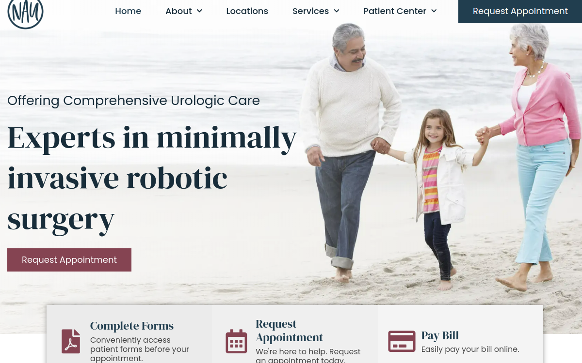 Website homepage of North Alabama Urology PC