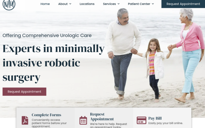 Website homepage of North Alabama Urology PC