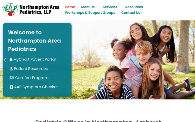 Website homepage of Northampton Area Pediatrics