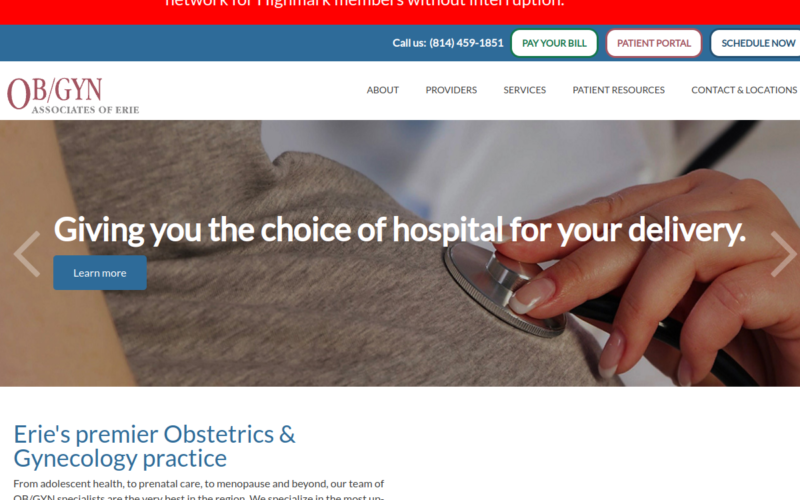 Website homepage of OB/GYN Associates of Erie