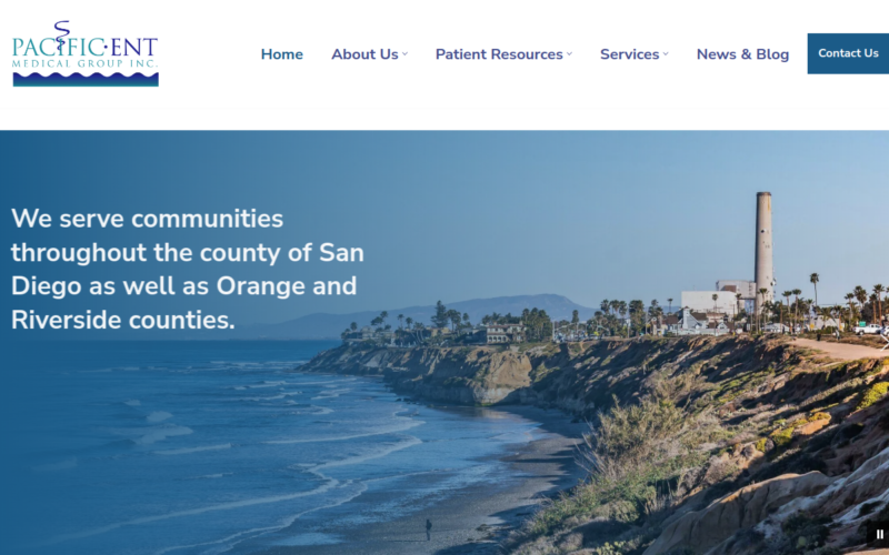 Website homepage of Pacific Ent Medical Group Inc