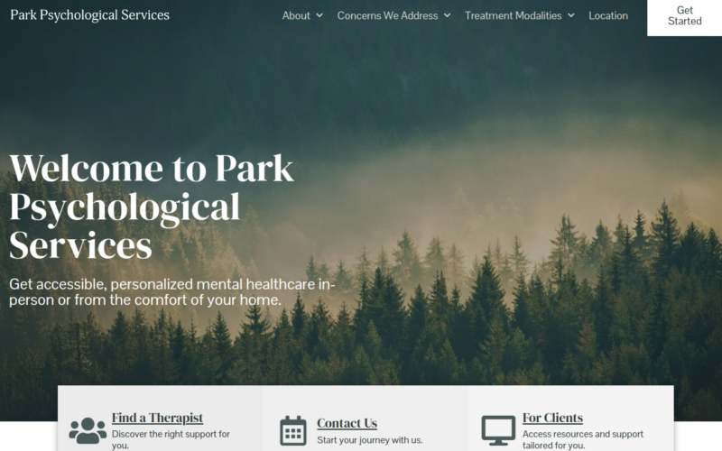 Website homepage of Park Psychological Services, PC