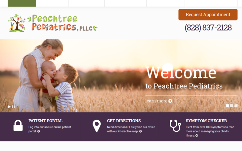 Website homepage of Peachtree Pediatrics, PLLC