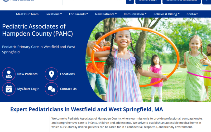 Website homepage of Pediatric Associates of Hampden County
