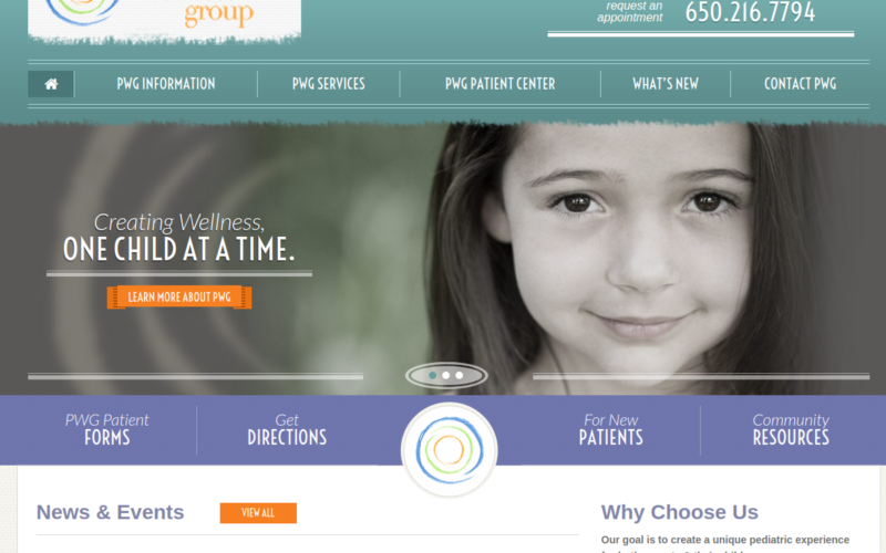 Website homepage of Pediatric Wellness Group