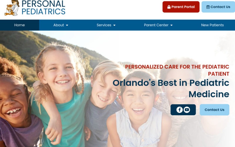 Website homepage of Personal Pediatrics