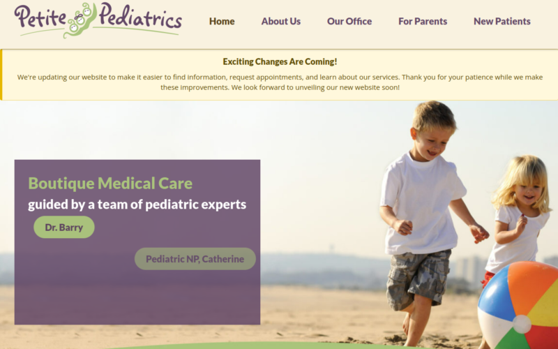 Website homepage of Petite Pediatrics