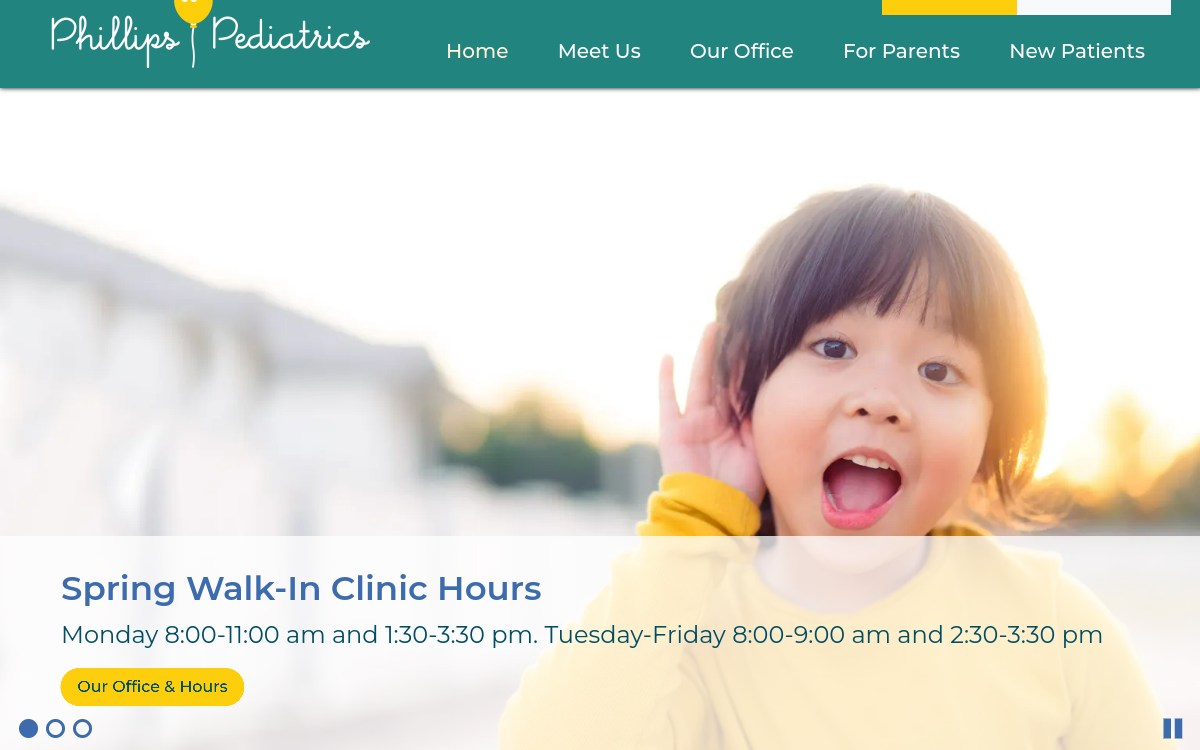 Website homepage of Phillips Pediatrics