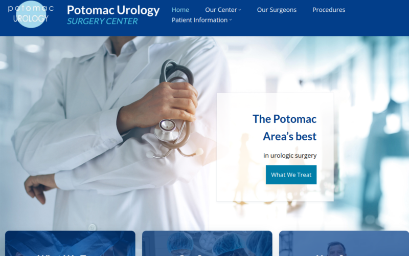 Website homepage of Potomac Urology Surgery Center