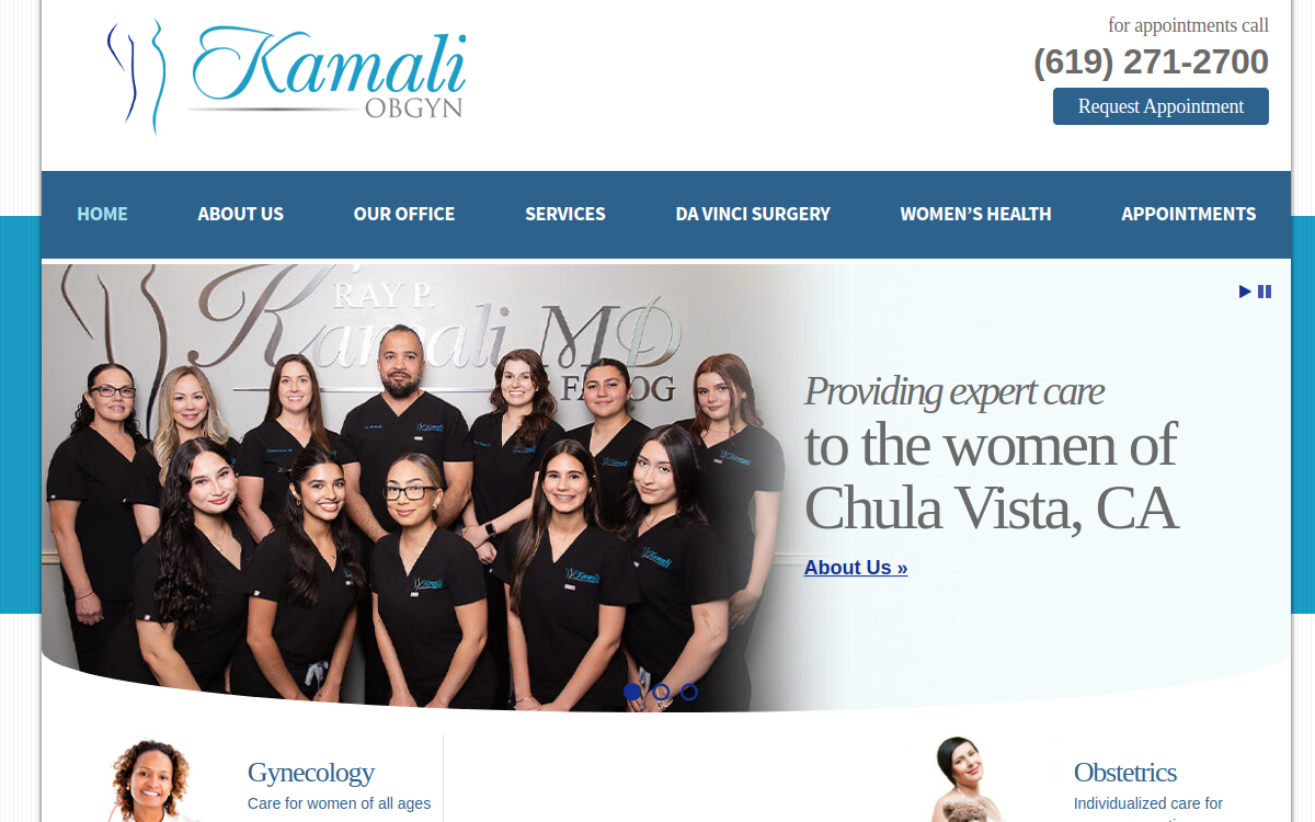 Website homepage of Ray P. Kamali, MD
