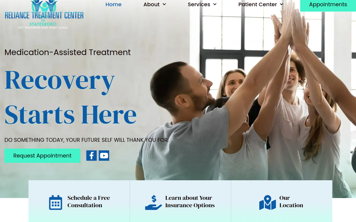 Website homepage of Reliance Drug Treatment Center