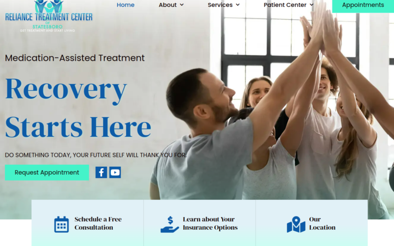 Website homepage of Reliance Drug Treatment Center