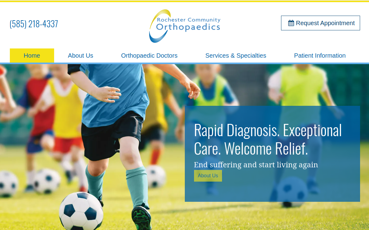 Website homepage of Rochester Community Orthopaedics, LLP