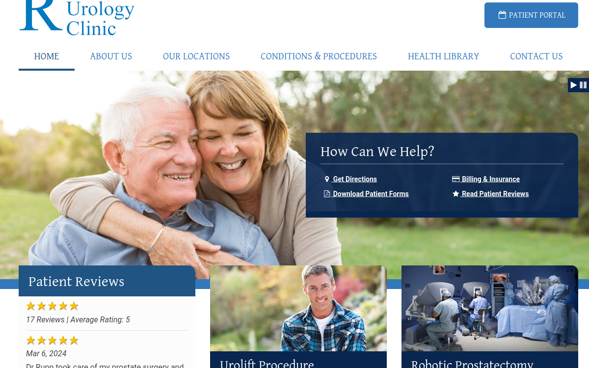 Website homepage of Rupp Urology Clinic