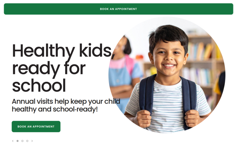 Website homepage of Saltzman, Tanis, Pittel, Levin & Jacobson, LLC d/b/a Pediatric Associates