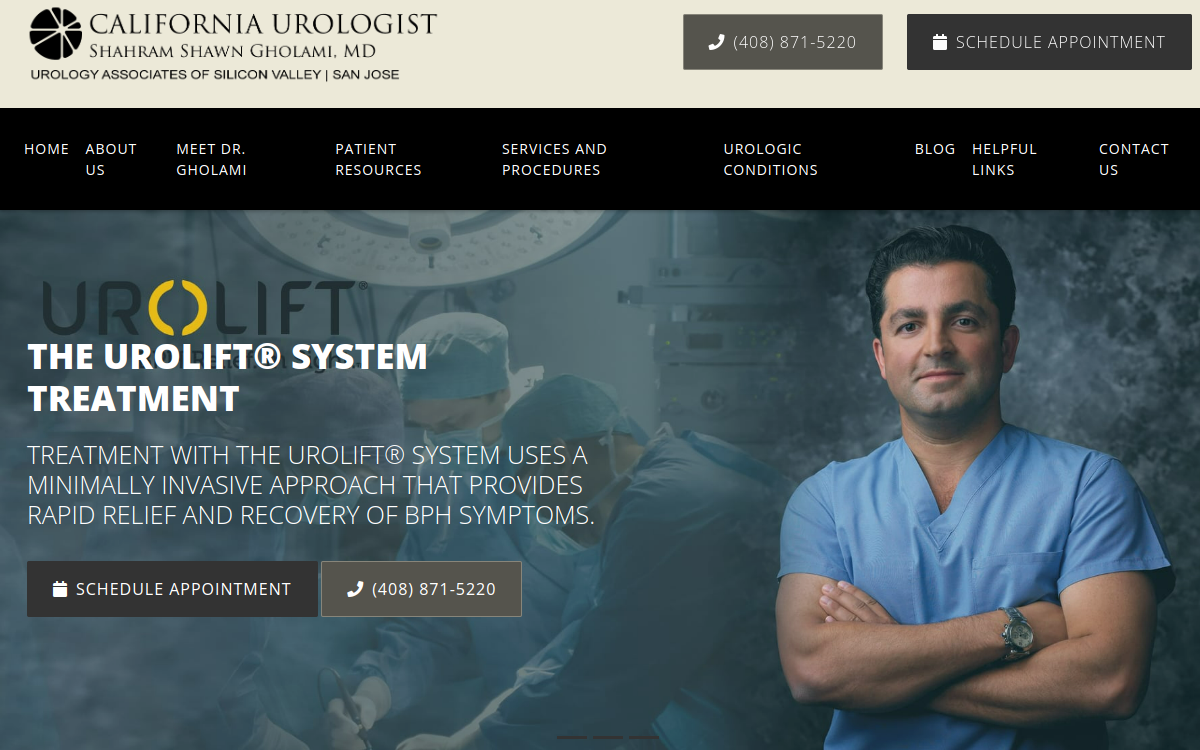 Website homepage of Shahram Gholami, MD