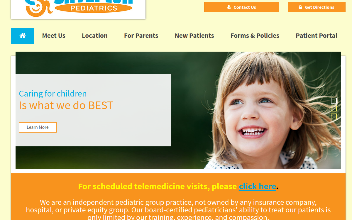 Website homepage of Silverton Pediatrics